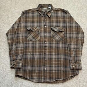 Vtg Five Brother Shirt Mens XLT Brown Plaid Flannel Button Front Cotton Outdoor